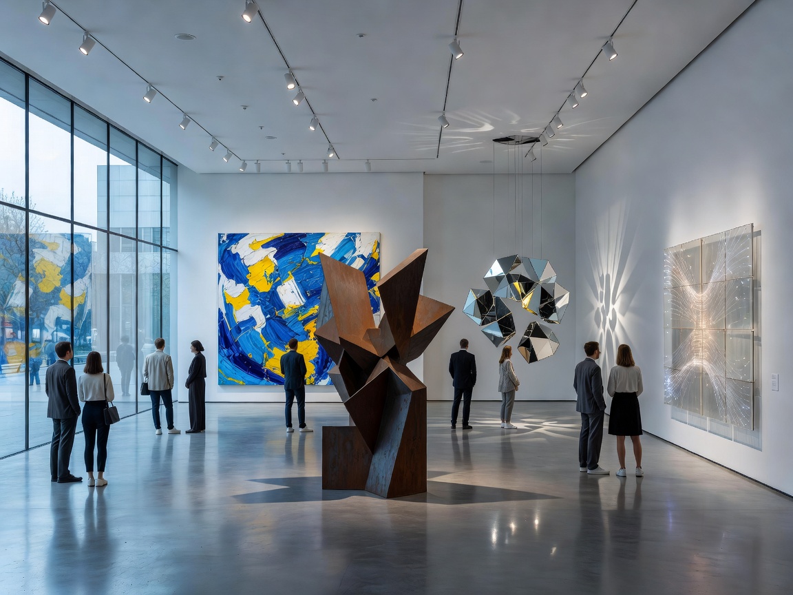 Curated contemporary artwork exhibition in a modern museum wing