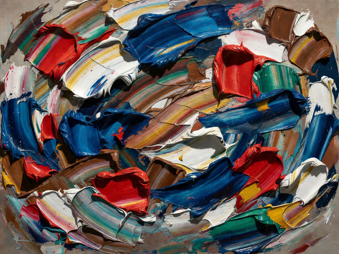 Detailed close-up of textured modern oil paint strokes on canvas