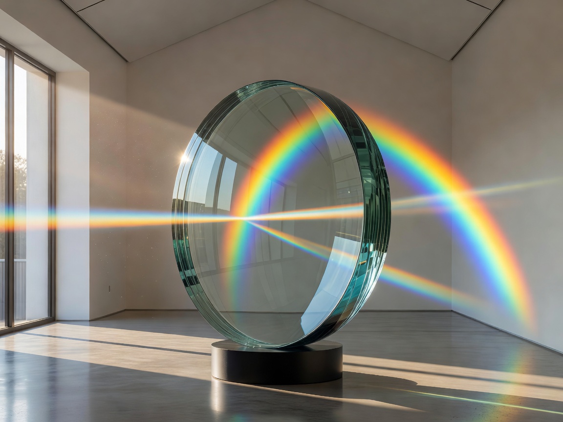 Optical glass lens refracting ambient gallery sunlight