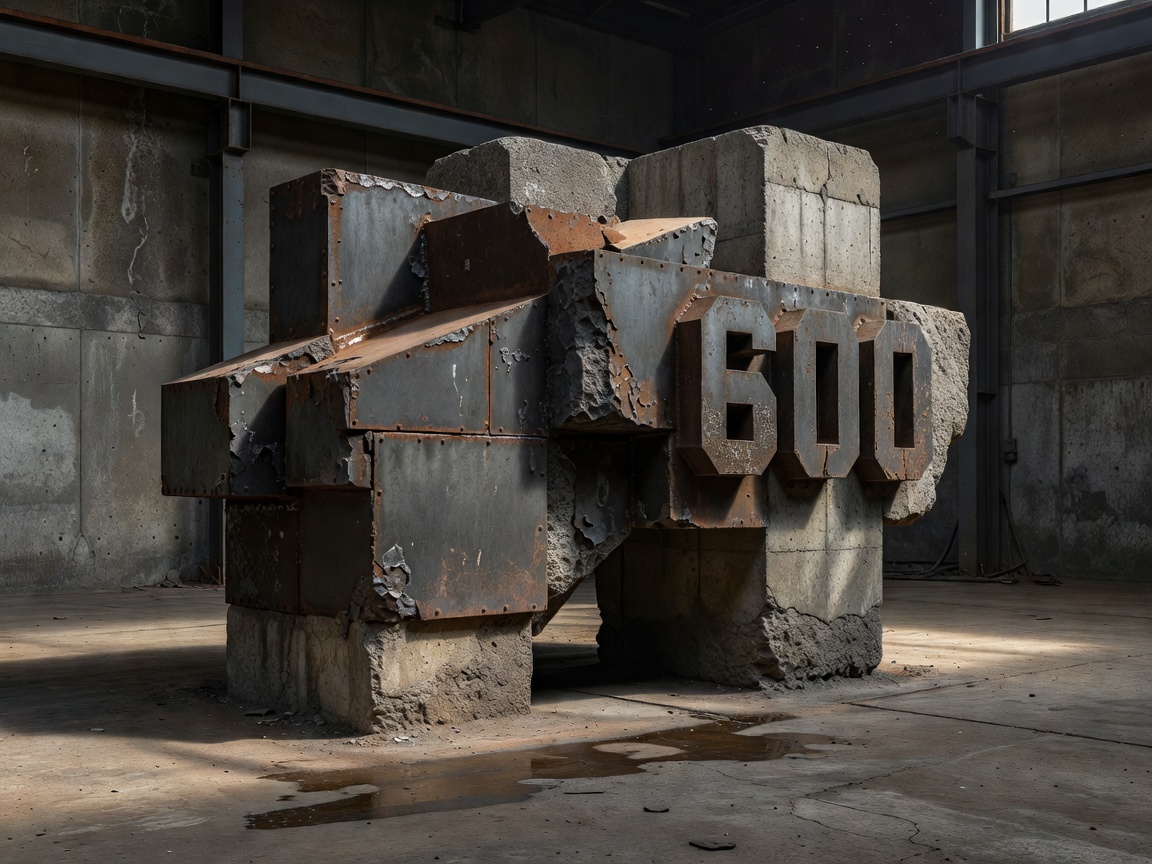 Raw industrial sculpture made of cast metal and concrete
